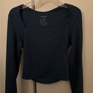 Reoria Women's Navy Tight Square Neck Long Sleeve Top